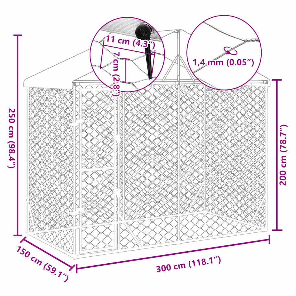Hundehütte für den Außenbereich mit Dach, silberfarben, 3 x 1,5 x 2,5 m, verzinkt – Bild 2